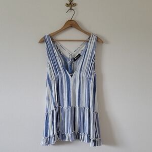 Blue B Collection Boho Striped Ruffle Tunic Tank Size Medium